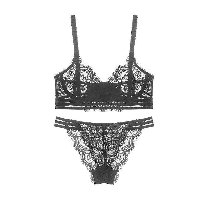 Gathering comfortable ultra thin French flowers, pure color, fresh lace, breathable underwear and bra suit