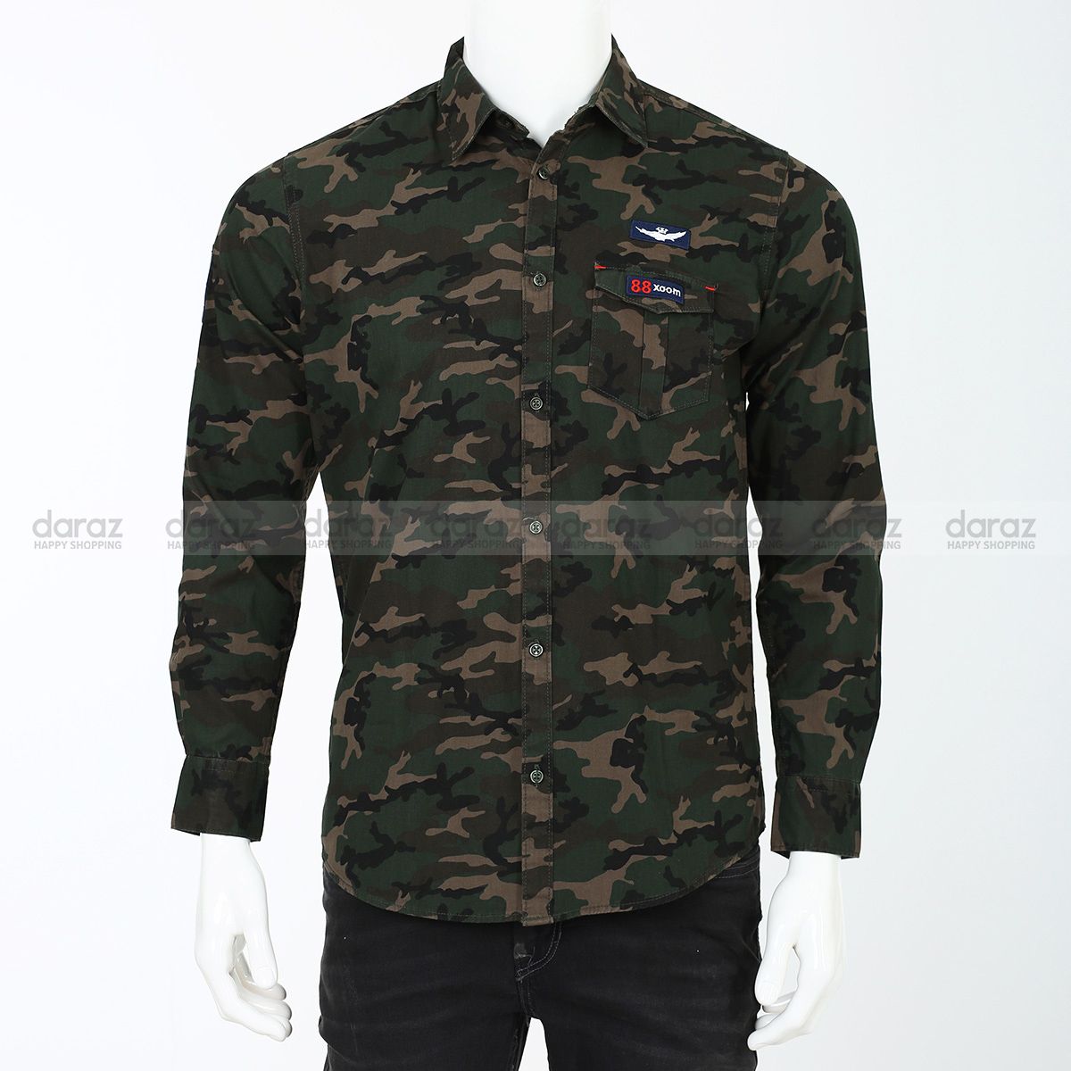 Army Green Cotton Long Sleeve Casual Shirt For Men - Army Green