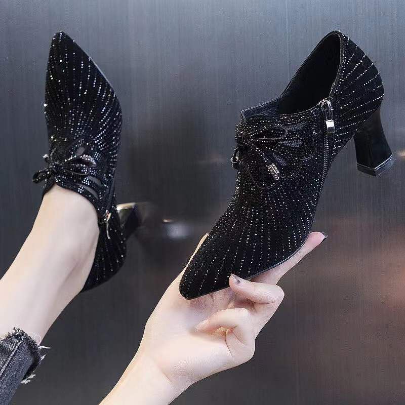 Spring Glitter Rhinestones High Heels Women Crystal Bowknot Wedding Party Prom Shoes Female New Casual Pumps