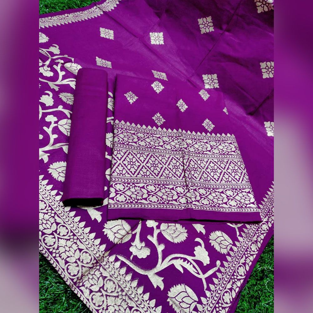 Afsan Skin Print Purple Color Katan Style Cotton Three Piece Salwer Kameez With Gorgeous Dupatta Party Wear For Women