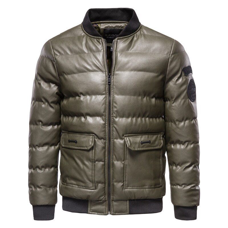 Fall Winter Cotton-padded Men's PU Leather Jacket Casual Slim Bomber Jacket Men Warm Parka Mens Winter Jackets And Coats