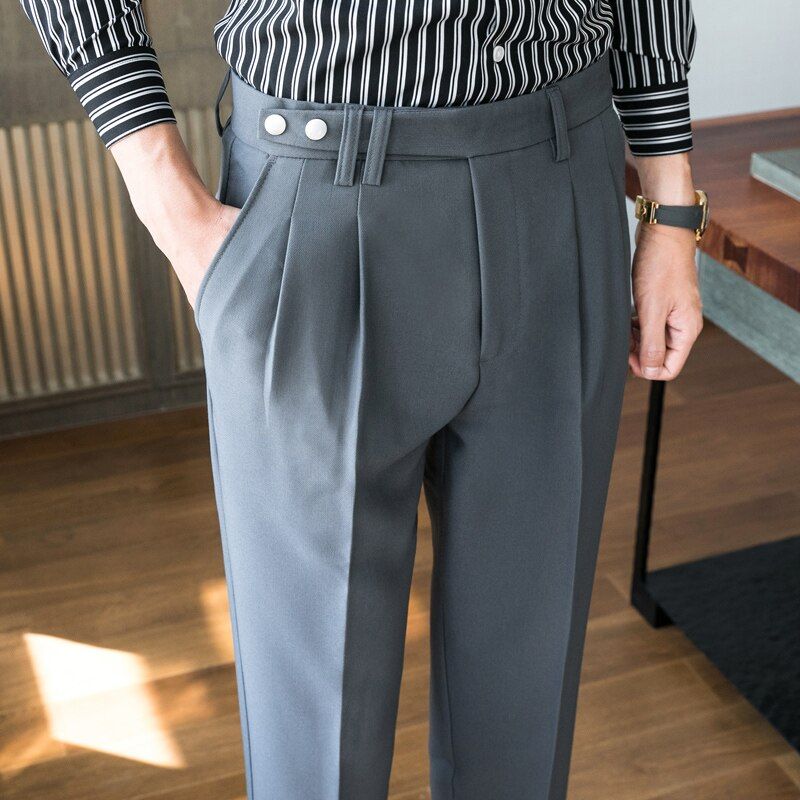2021 Spring Men Business Dress Pants Fashion Belt Casual Slim Fit Suit Pants Mens Classic Wedding Office Social Trousers
