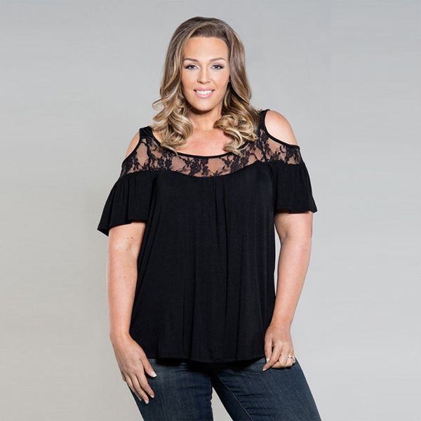 2018 New Fashion Women Off Shoulder Summer ops Short Sleeve Lace Patchwork Loose Casual Plus Size Women Blouses Shirts 5XL 6XL