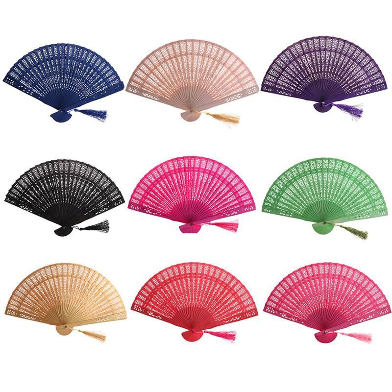 【ALLGOOD】Fashion Wedding Hand Fragrant Party Carved Bamboo Folding Fan Chinese Wooden Fan
