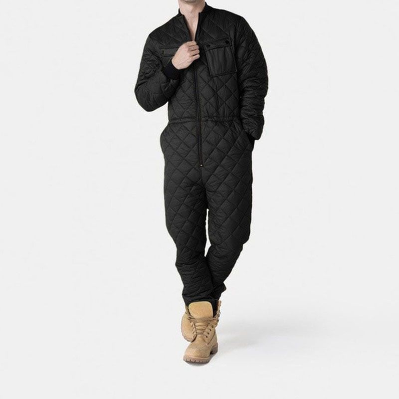 Men One Pieces Rompers Autumn Warm Lattice Solid Color Zipper Jackets Coats Male Slim Thick Playsuit Plus Size Outfits Black