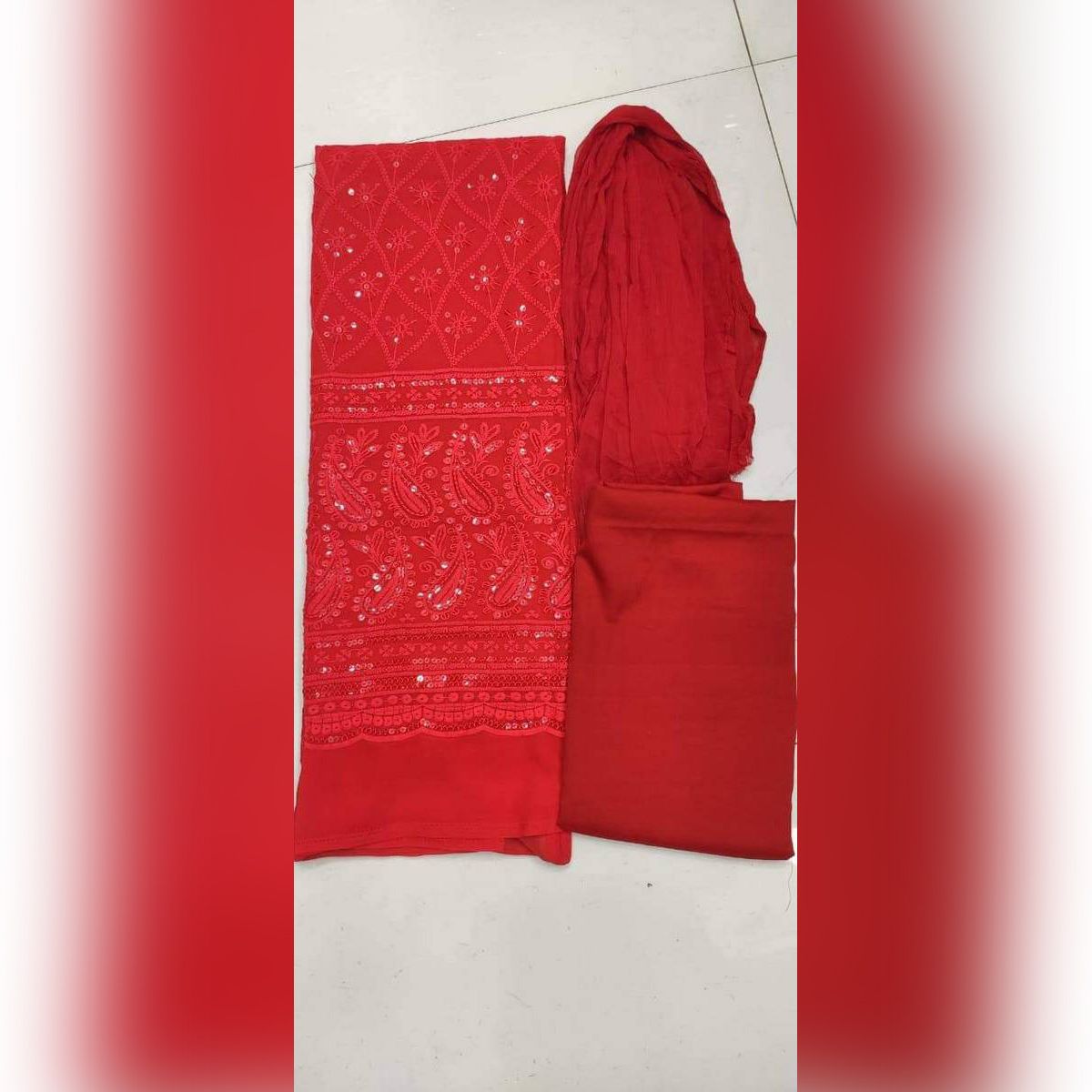 Pakistani Lucknow Unstitched Georgette/Jorjet Salwar Kamiz Three Piece Dresses {3 Piece}