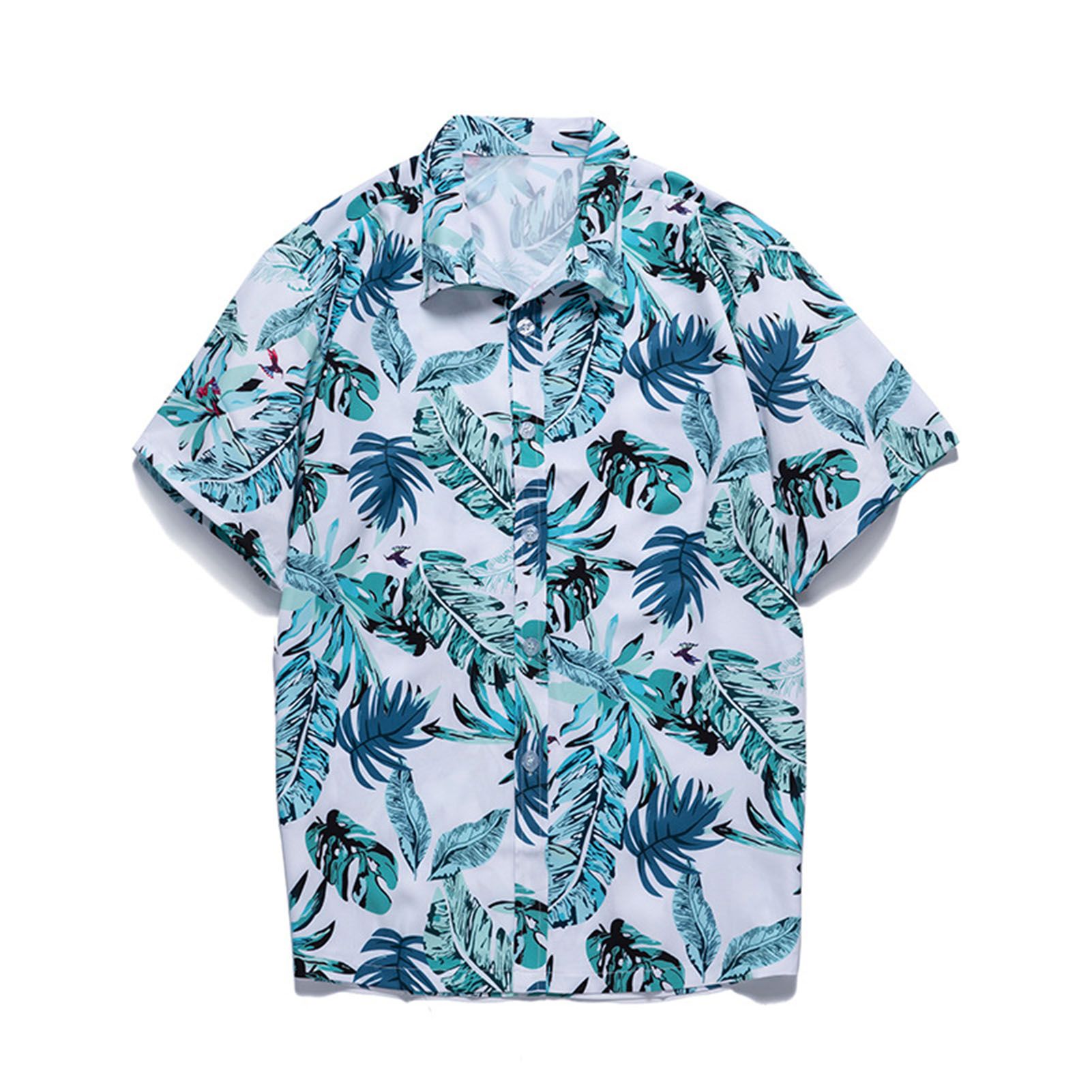 Button-Down Shirt Short Sleeve Hawaiian Turndown Collar Top