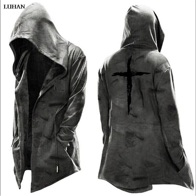 Oversized Streetwear Long Design Hoodies Men Fashion  Hop Printed Sweatshirt Gown Coats Men Hooded Cloak Mantle Hoodie 4XL