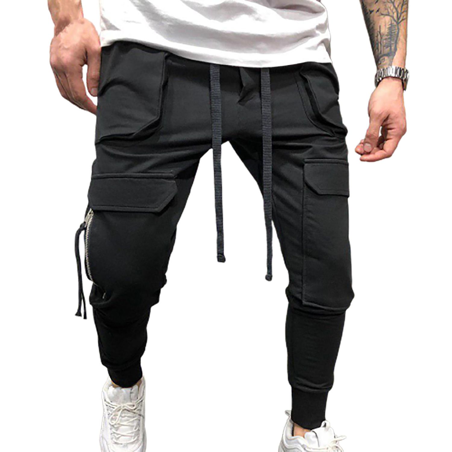 Camping Pants Stretchy Solid Color Mid Waist Male Sweatpants
