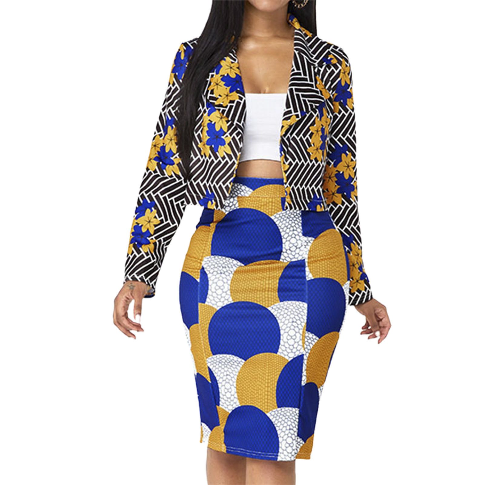Suit Coat Skirt Straight Geometry Floral Print Business Suit