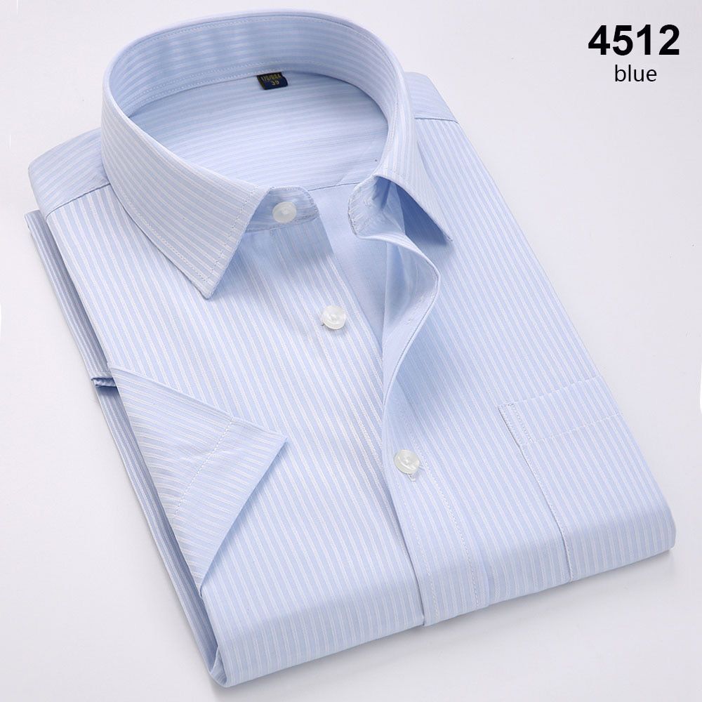 Summer Fashion Short Sleeve Striped Shirts Men's Non Iron Regular Fit Dress Shirt Casual Formal Business Man Clothing
