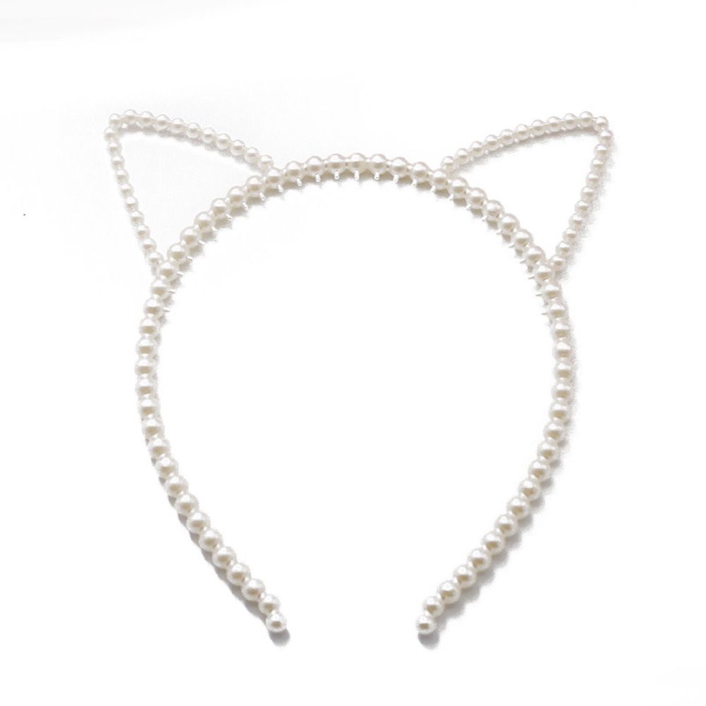 Fashion Girls Cat Rabbit Ear Faux Pearl Beading Hair Hoop Headband Jewelry Decor