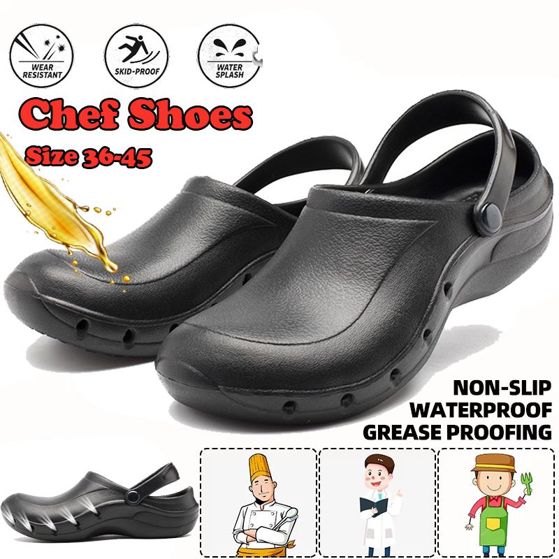 Chef Clog Shoes Men Women Kitchen Safety Shoes Non-Slip Light Waterproof Multifunctional Restaurant Garden Chef Work Shoes Waterproof Oil-proof Kitchen Work Shoes for Chef Master Cook Hotel Restaurant Slippers Flat Sandals Croc Men Water Shoes