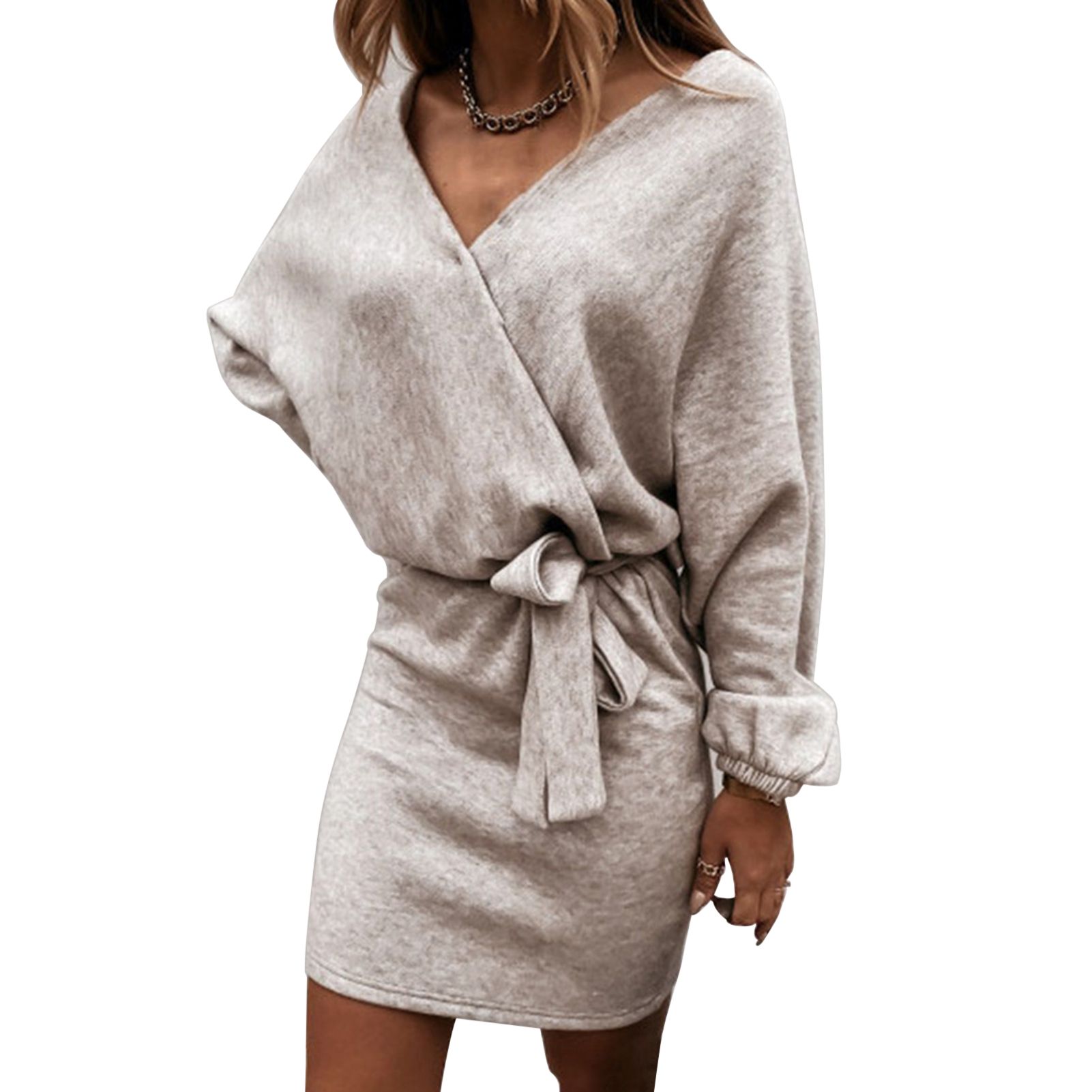Women Dress Solid Color Sexy Mid Waist Dress