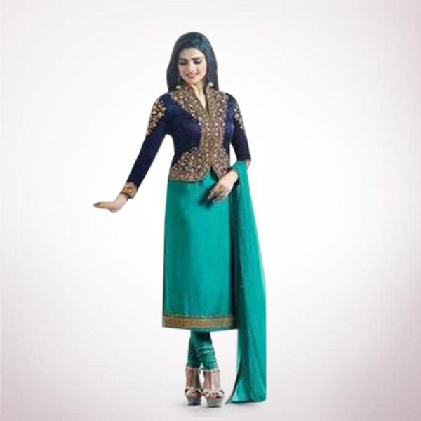 Unstiched Navy Blue and Light Sea Green Georgette Salwar Kameez For Women