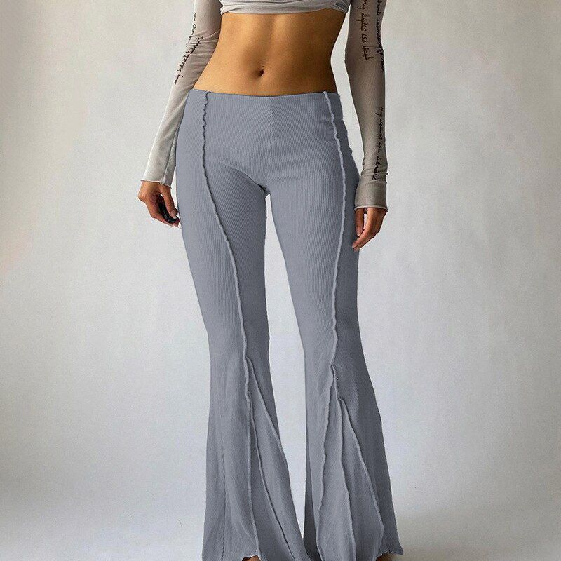 Women Vintage Pants Hippie Low Waist Bell Bottoms Ladies Stretch Flare Trousers Solid Color Summer Fashion Flares