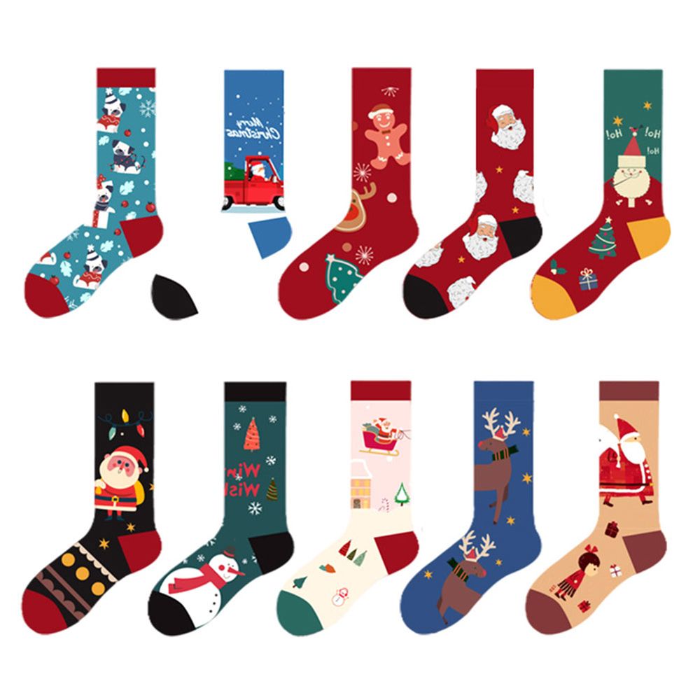 Women Men Cartoon Christmas Stocking Socks Candy Middle Tube Couple Cotton Socks