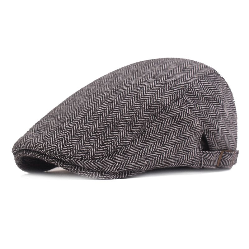 SLECKTON Plaid Beret Peaked Retro Herringbone Flat Cap Striped Newsboy Cap Adjustable Winter Hats for Men