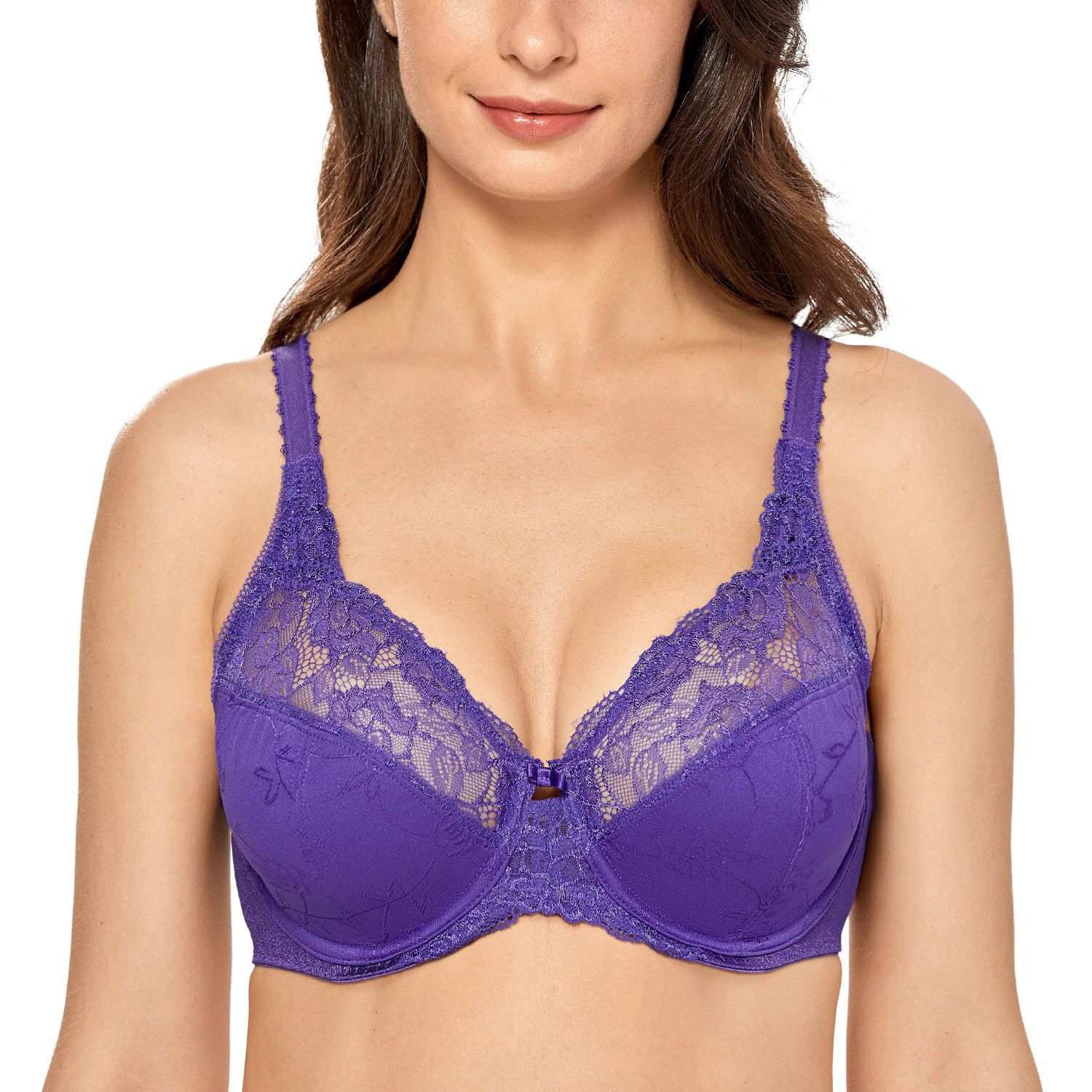 Women's Beauty Lace Non Padded Full Figure Underwire Minimizer Bra Plus Size Bra 34-44 DD E F G H