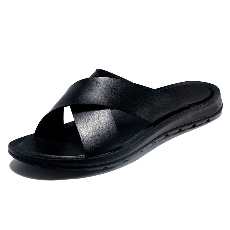 YEINSHAARS Summer Sandals Men Leather Classic Roman Open-toed Slipper Outdoor Beach Rubber Summer Shoes Flip Flop Water Sandals