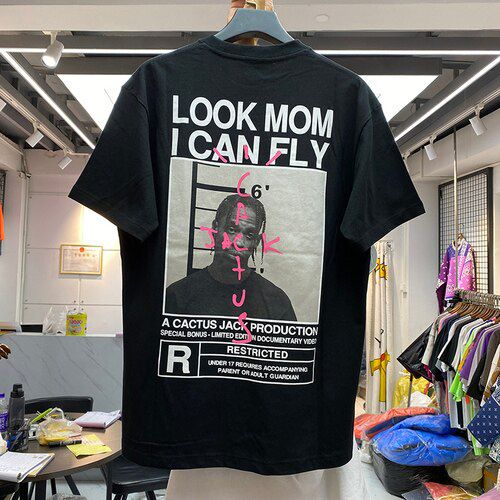 Cactus Jack T-shirt Summer Men Women LOOK MOM I CAN FLY Travis Scott  Tee  Hop Graphic Logo Print Tops Short Sleeve