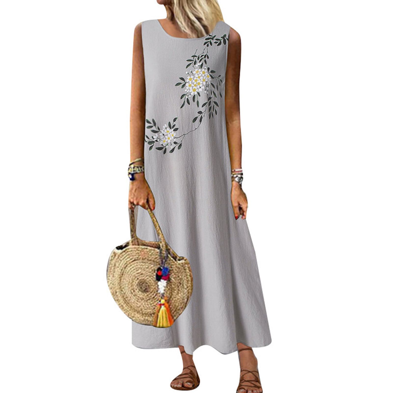Holiday Dress Sleeveless Printed Ankle Length Dress