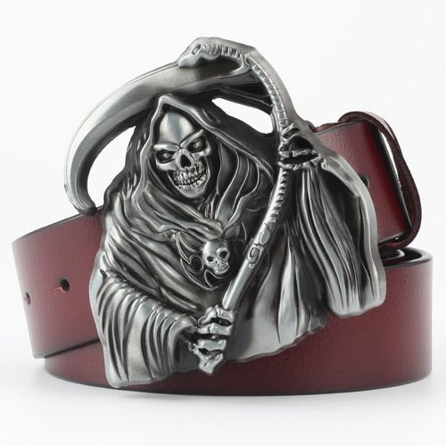Punk Rock Metal Skull Head Buckle Belt Cowboy Belts for Mens Cowskin Strap Ceinture Homme Cinto Masculino