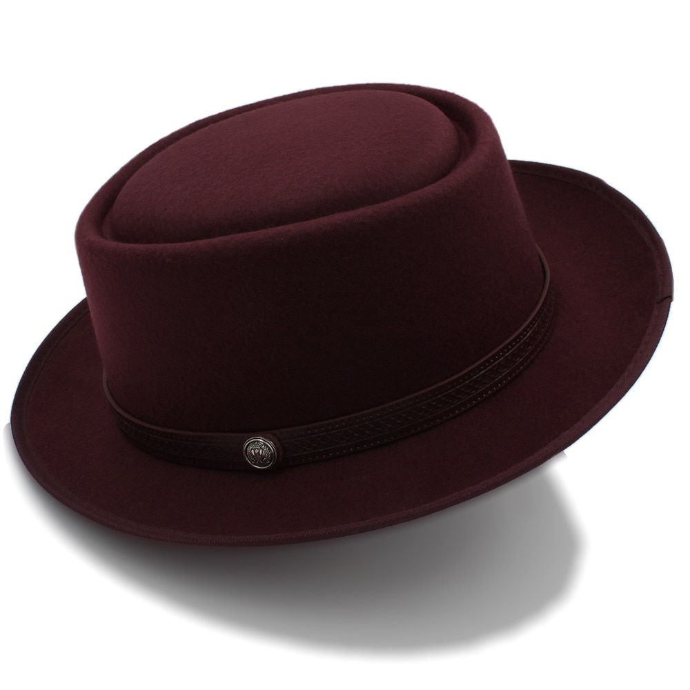 Pie Hat For Women Men Wool Flat Fedora Hat For Gentleman Dad Gambler Panama Trilby Hat Hat With Fashion Belwt Size 58CM