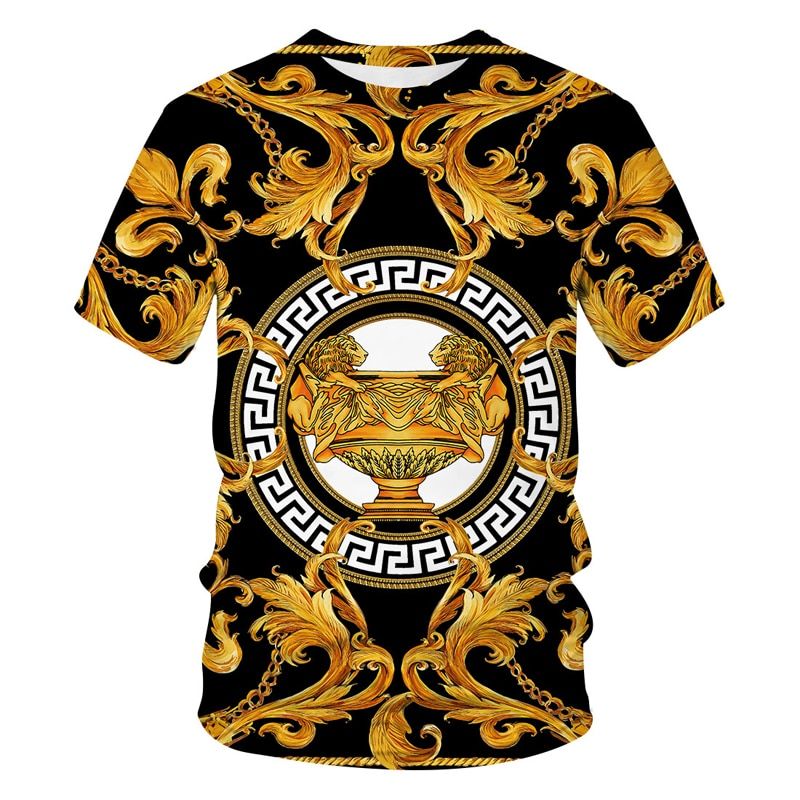 Baroque t shirt for men/women summer oversized T-shirt 3d  head crown print printed round neck short sleeve