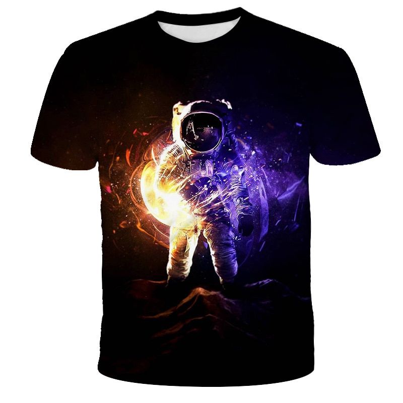 Summer men's fashion loose T-shirt Funny design Astronaut print men's shirt T-shirt Cool cool men's t-shirt