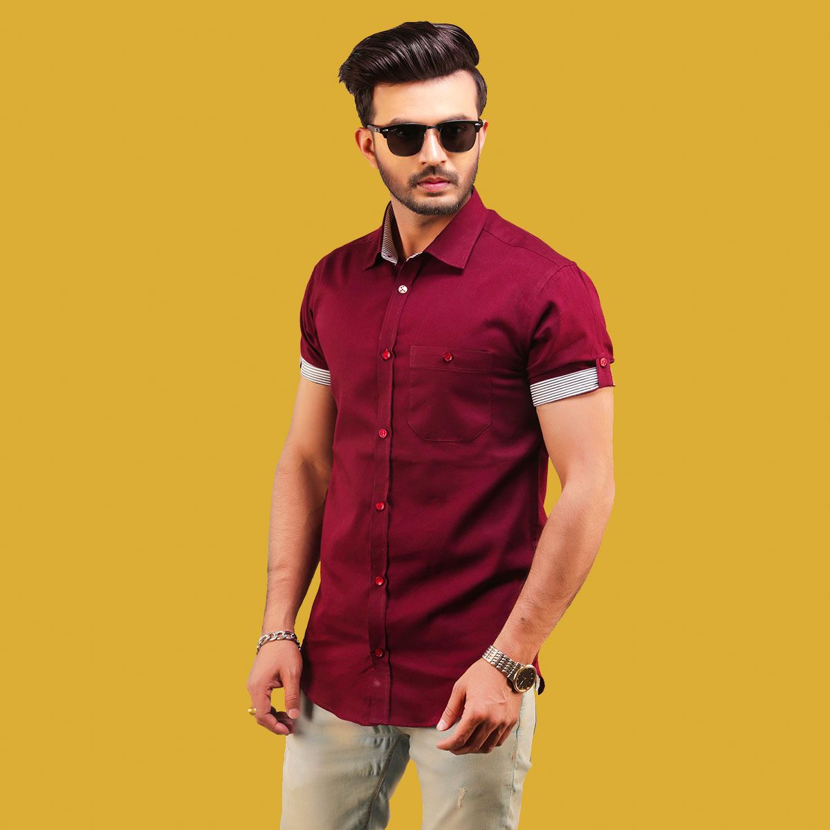 Maroon Cotton Casual Shirt for Men