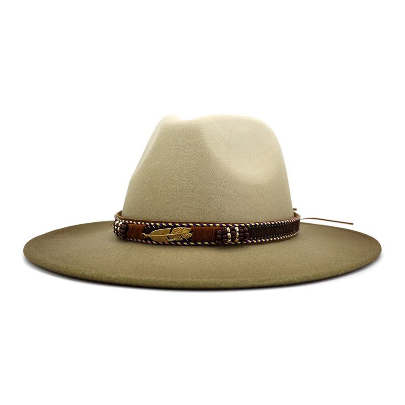 FS Women Men Wool Jazz Fedora Hats Casual Men Women Ribbon Wide Felt Hat Beige Camel Gradient Panama Trilby Party Cap