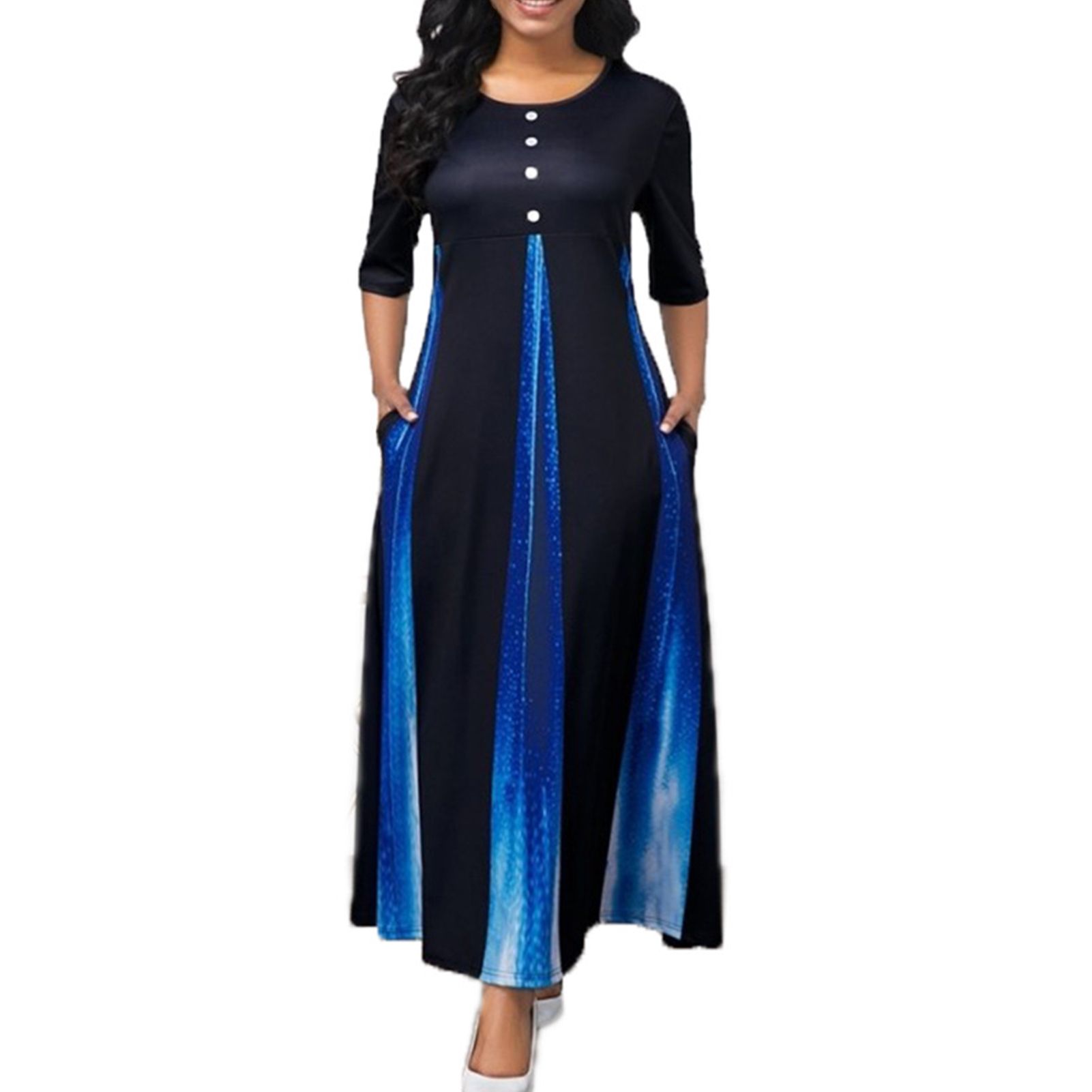 Women Dress Round Neck Round Neck Buttons A Line Party Dress