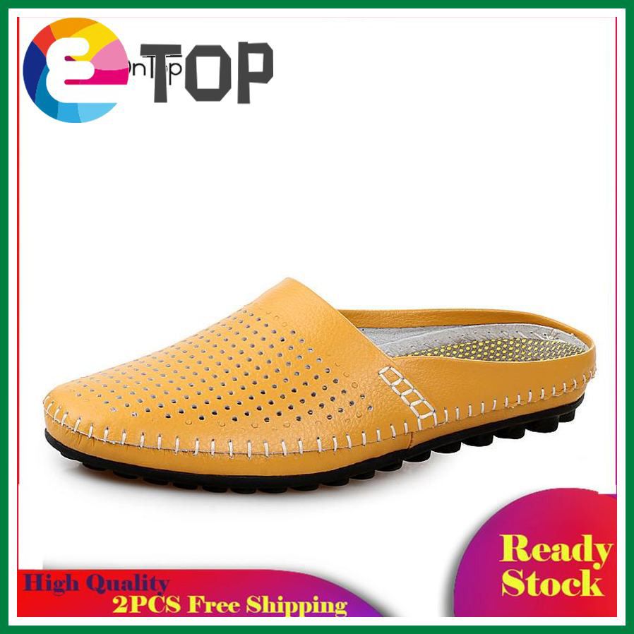 New Summer Men Flats Mules Slip On Split Leather Slides sandals Man Soft Leather Casual Slipper Male