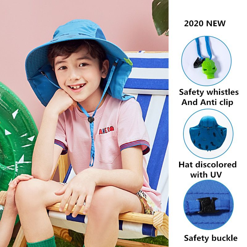Sun Hat Kids Outdoor Neck Ear Cover Anti UV Protection Caps Kids Boy Girl Travel Flap For 1-19 Years