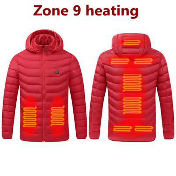 Zone 9 heating Men Winter Warm USB Heating Jackets Smart Thermostat Pure Color Hooded Heated Clothing Waterproof  Warm Jackets