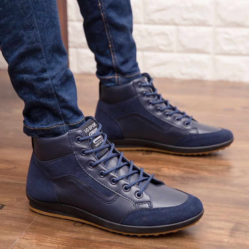 Men's Shoes Spring Wild Sports Shoes Large Size:EU39-46 45 Men's Tide Shoes Men's High-top Trend Small White Shoes Korean Mid-top Casual Board Shoes High-quality Leather High-end Leather Shoes