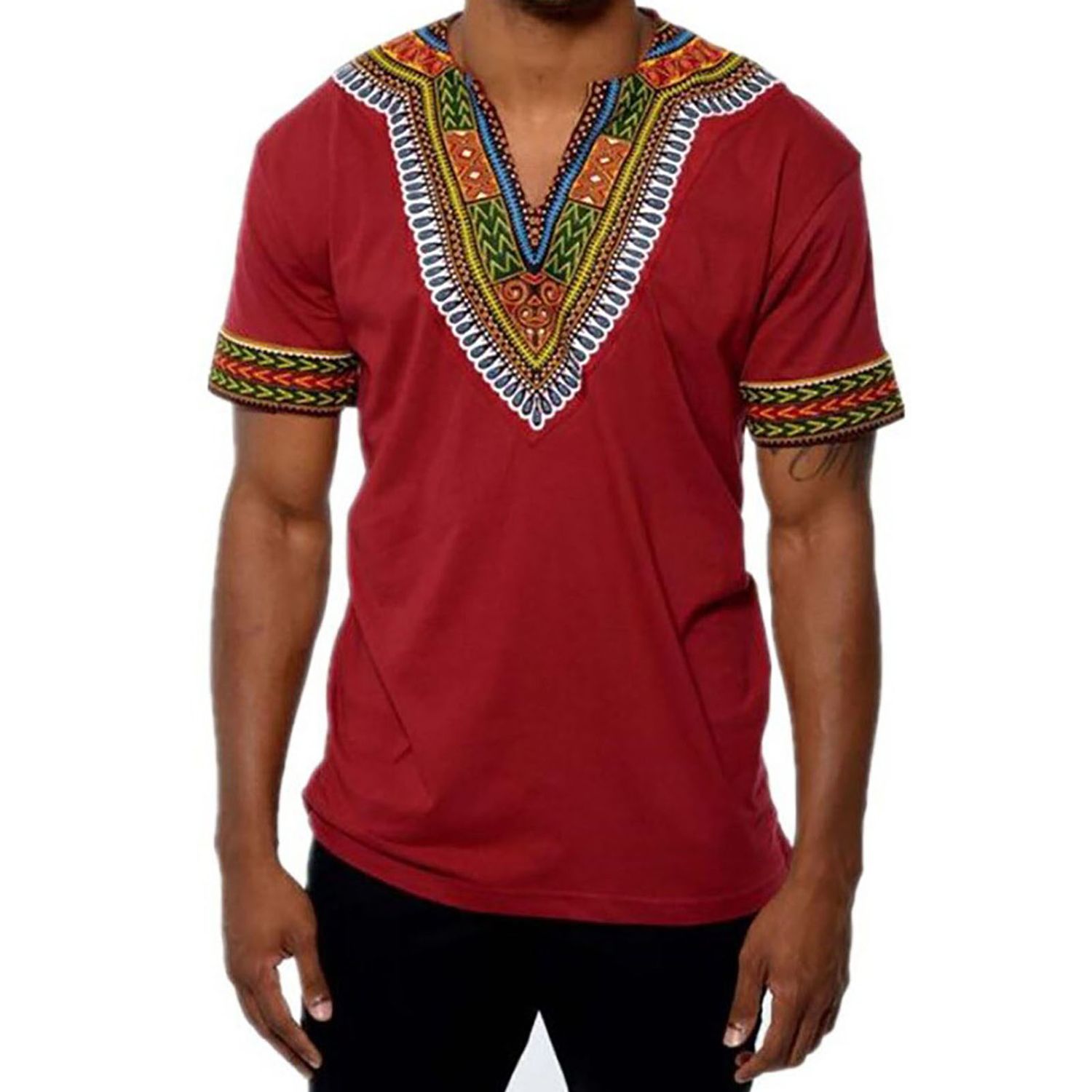Men Tops Short Sleeve Breathable Polyester V-Neck Casual Top for Daily Life
