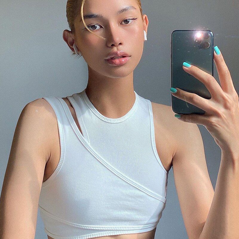 Streetwear Asymmetrical Tank Top Two Piece Vest Summer Clothes for Women Casual Ribbed Crop Tops C66-BC10