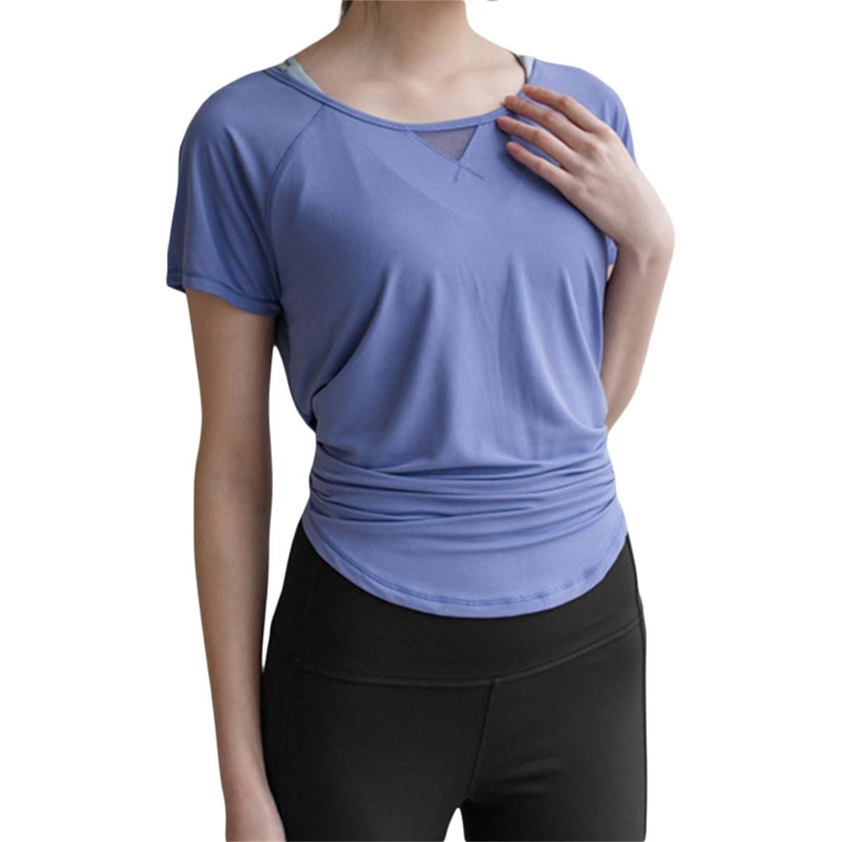 Women Solid-Color Tops, Short Sleeve Round Neck Loose Street Party Summer Yoga Drying Fitness Shirt