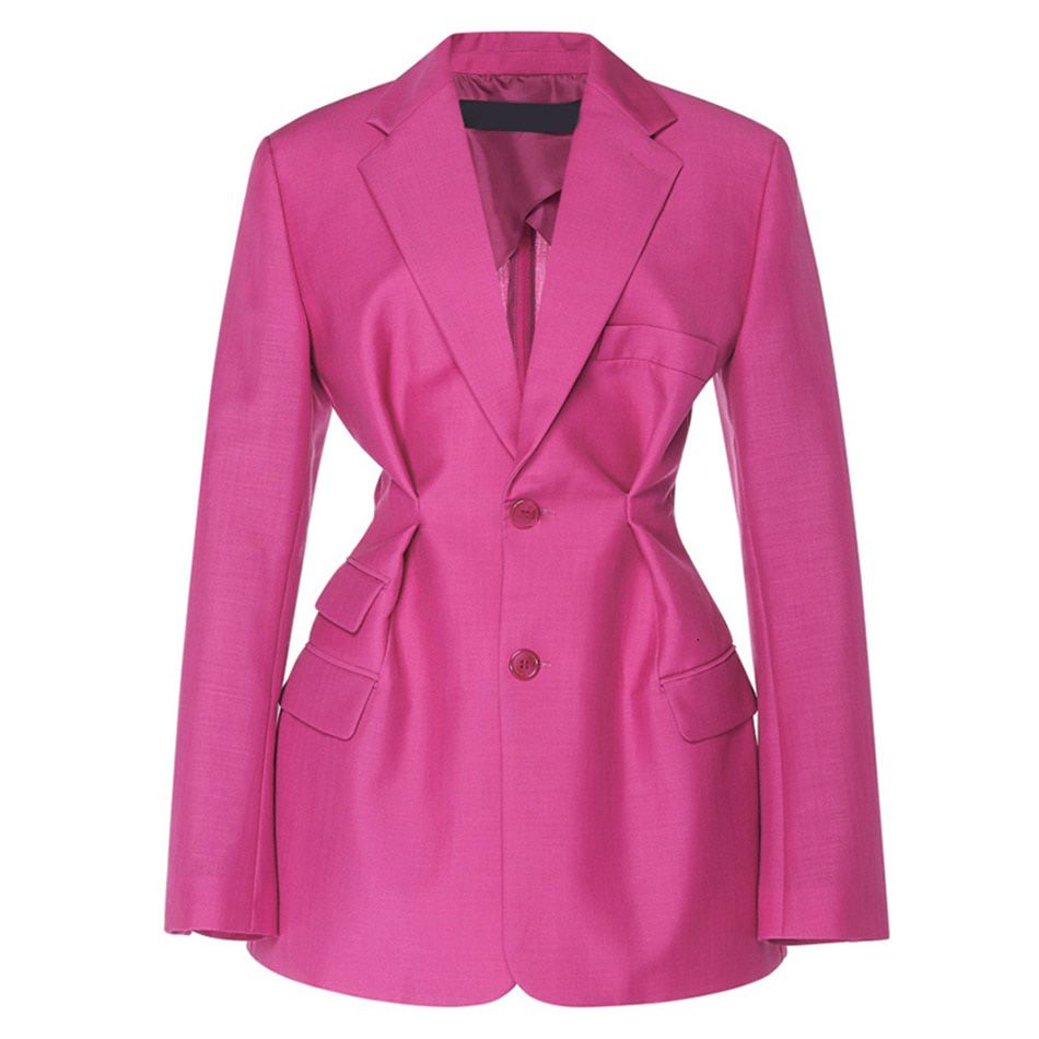 Autumn Winter Women Blazer Coat Sexy Rose Red Black Long-Sleeved Streetwear Tunic High Waisted Female Fashion Clothing New