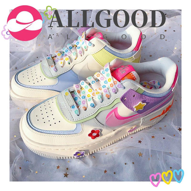 1 Pair Colorful Rainbow Heart Flower Pattern Shoelace Kim Hyun A Same Girl Flower Summer Canvas Shoes Board Shoes Lace 140cm Suit for AF1 AJ1