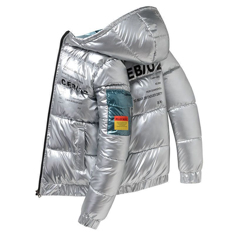 Bright Leather Men Thicken Warm Winter Jacket Casual Parka Outwear Waterproof Stand Collar Hooded Coat Clothing