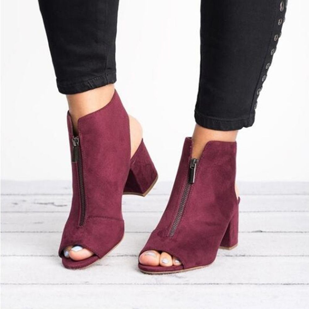 Korean Sandals for Women Women Fashion Flock Thick High Heel Zip Solid Sandals Peep Toe Casual Shoes Wedge Sandals female shoes women shoes