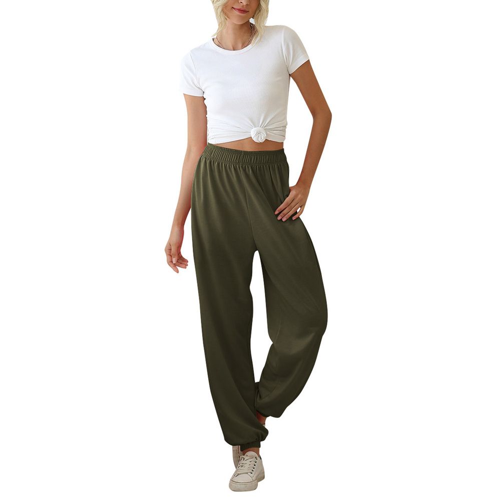 New Women Leggings Solid Color Elastic Waist Loose With Pocket Home Leisure Motion Gym Wild Spirng Pants