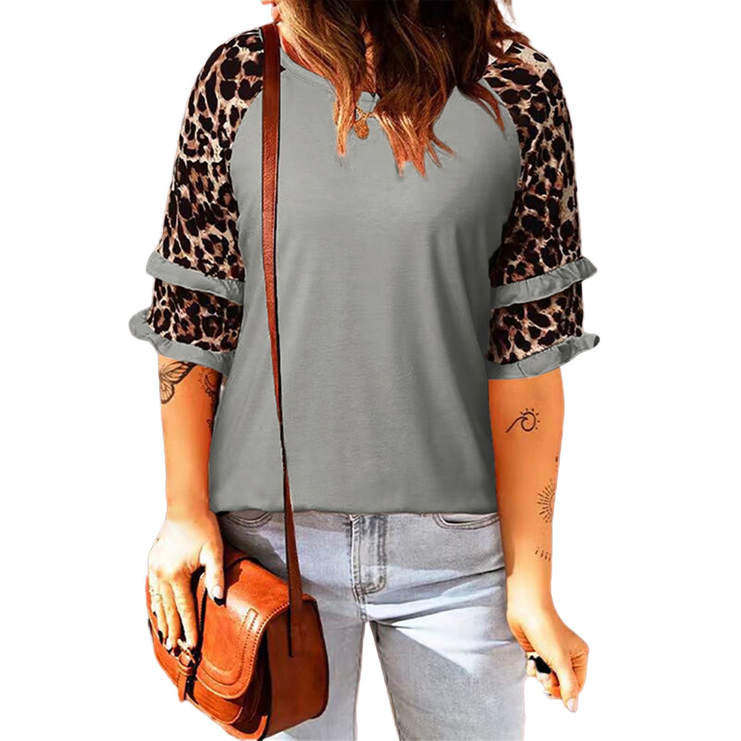 T-shirts Top Lightweight Leopard Print Casual Top