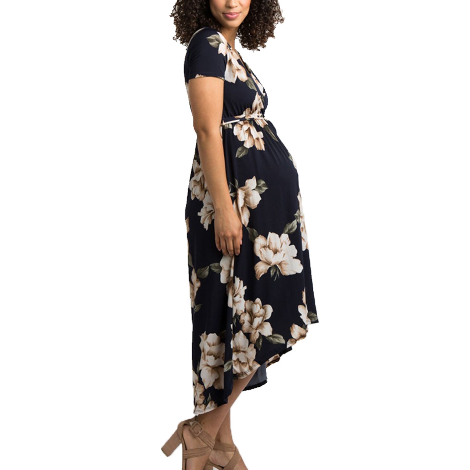 Pregnant Woman Dress Short Sleeve Floral Print  V-neck Bow Bandage Summer Clothing