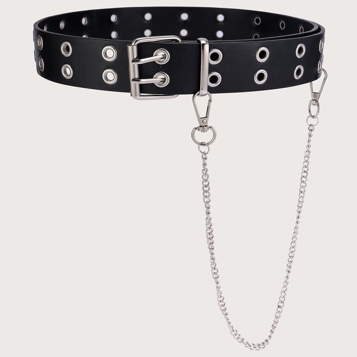 Loldeal 3.8x108cm   Ladies' Pin Buckle Belt Women's Fashion Double Row Eyelet Decoration Jeans Belt Women's
