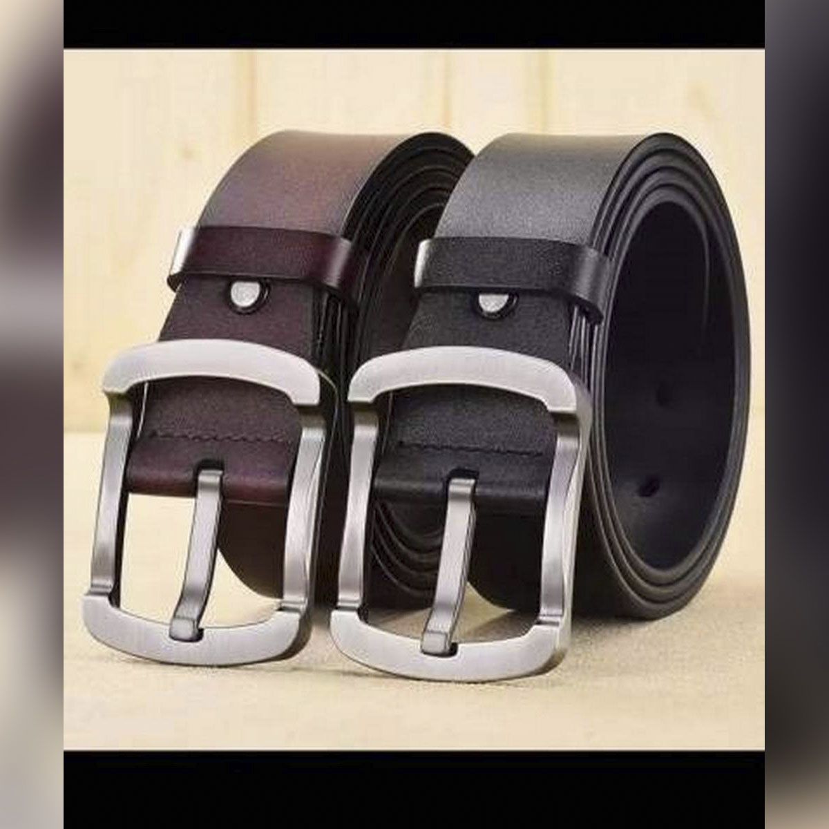 Black and Chocolate 2 Pcs Artificial Leather Belt For Men