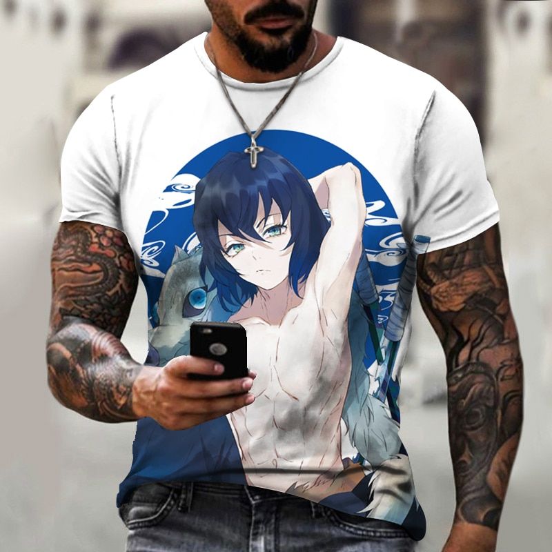 Anime T-shirt Manga Demon Slayer Short Sleeves Fashion Style Crew Onck Handsome Man  Hop Lovers Couple All-Match Comfortable
